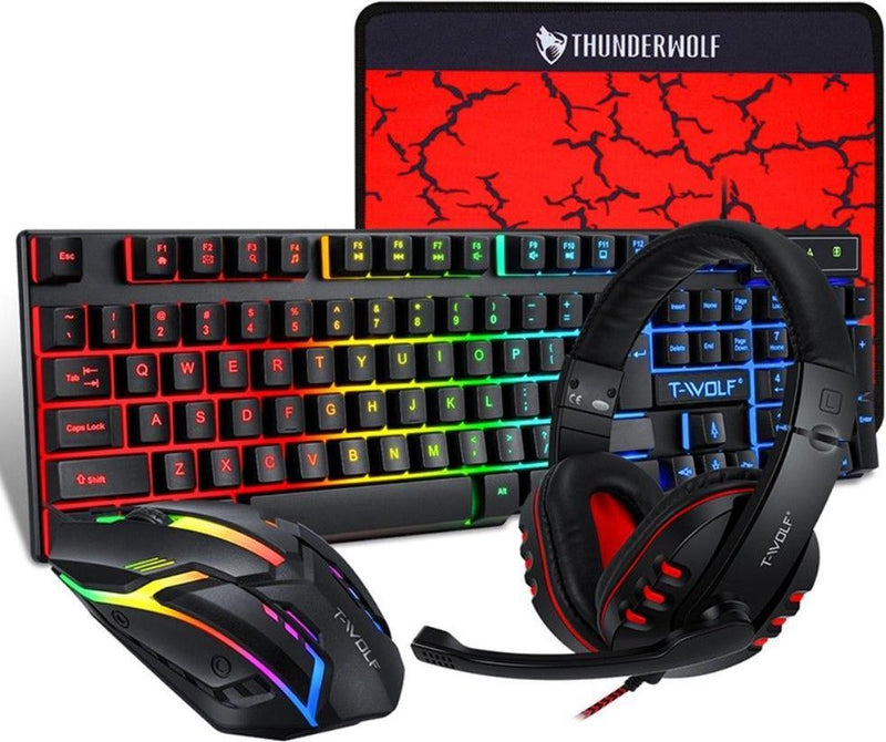 T-WOLF TF800 4-in-1 Gaming Set – RGB Toetsenbord, Muis, Headset en Muismat