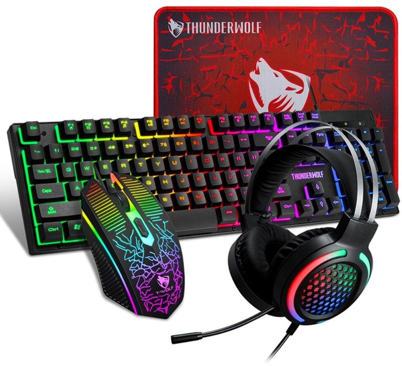 T-WOLF TF400 4-in-1 Gaming Set – RGB Toetsenbord, Muis, Headset en Muismat